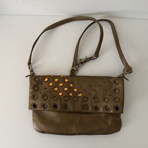 HOBO International Metallic Gold Womens Purse Crossbody‎ Bling Leather Handbag